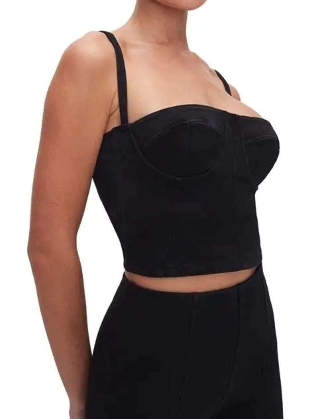 Good American Sculpt Bustier Stretch Denim Crop Top SZ LG